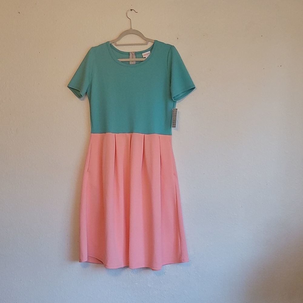 LuLaRoe Teal and Pink Dress